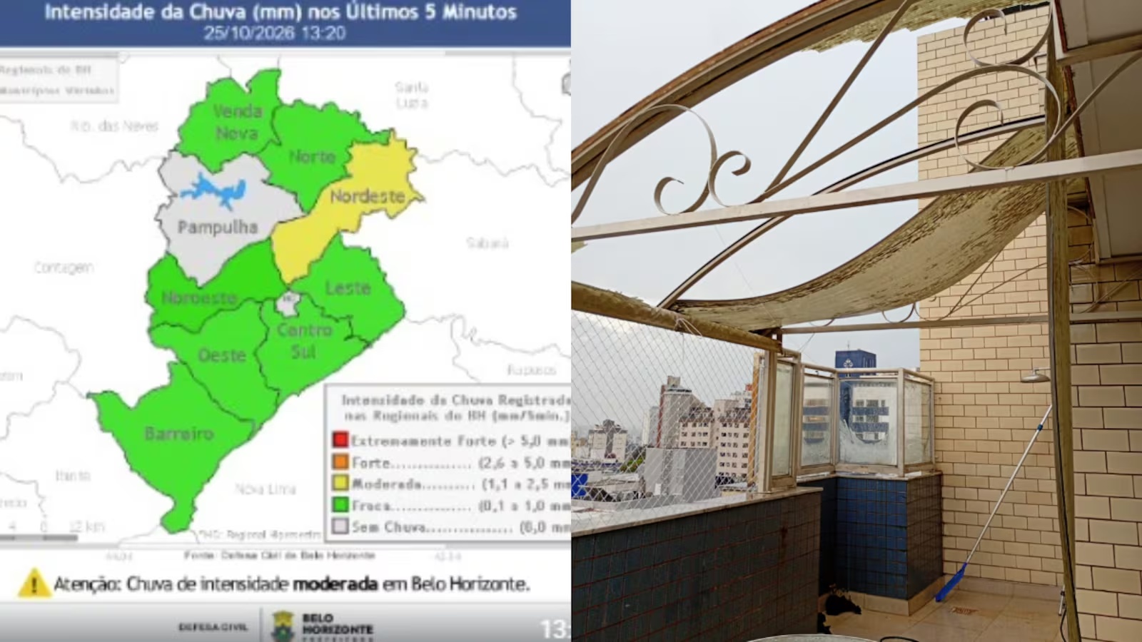 Temporal provoca queda de galhos, danos em apartamento e elevação de córrego em Belo Horizonte