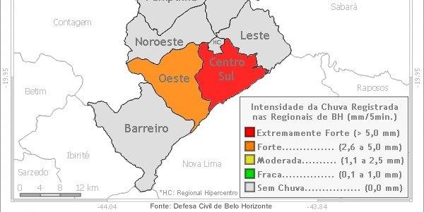 Chuva forte atinge Belo Horizonte nesta sexta-feira e aumenta risco de alagamentos
