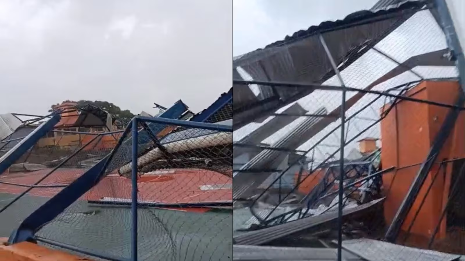 Vendaval causa queda de telhado em quadra municipal e deixa famílias desalojadas em Rio Manso