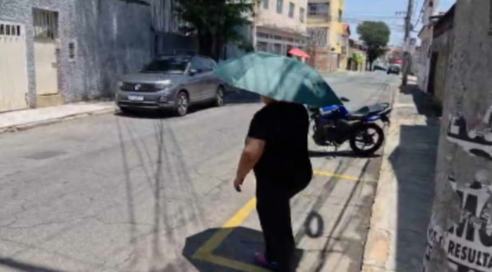 Moradores de Belo Horizonte utilizam sombrinhas para se proteger de ataque de pássaro-tesoura na rua Cambuquira