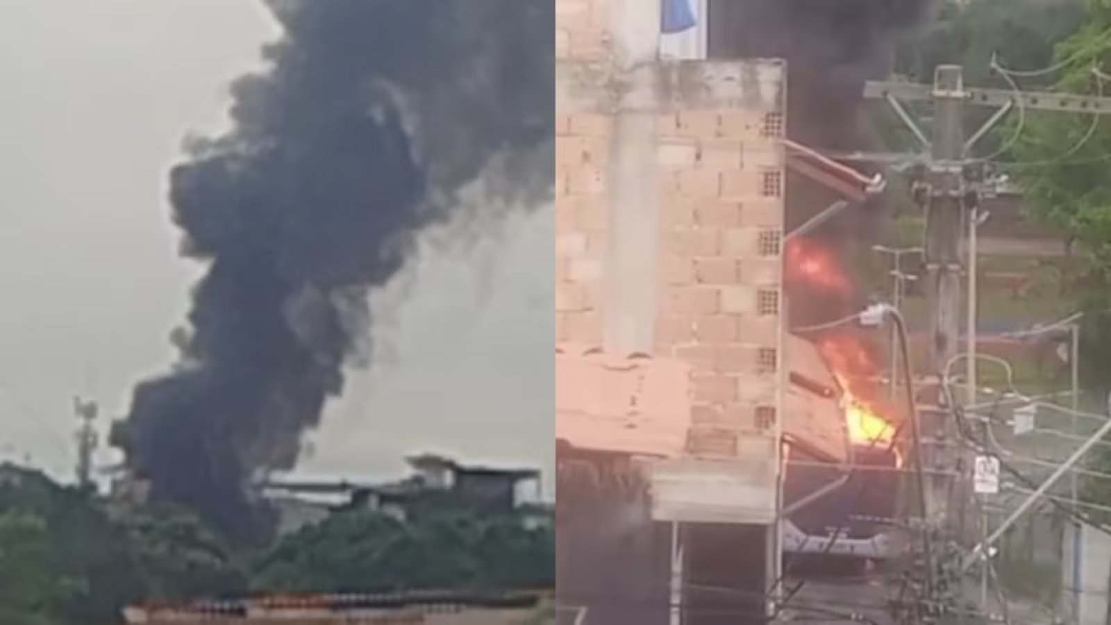 Incêndio em ônibus no bairro Confisco, em Belo Horizonte, causa grande fumaça visível a distância