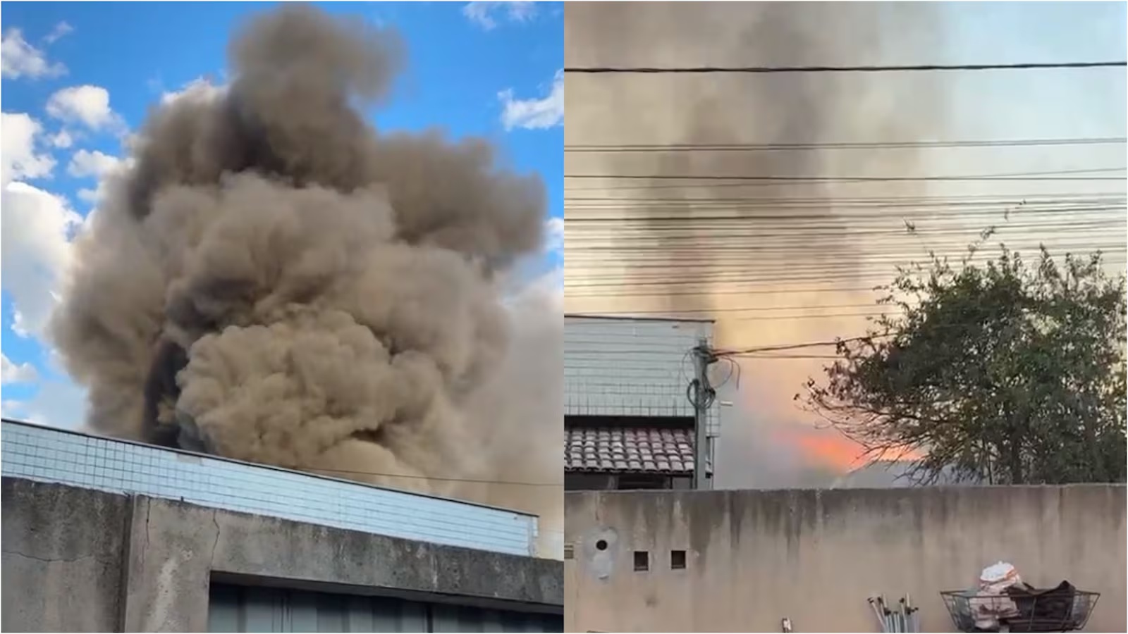 Incêndio de grande proporção em galpão de reciclagem ameaça residências na Região Metropolitana de Belo Horizonte