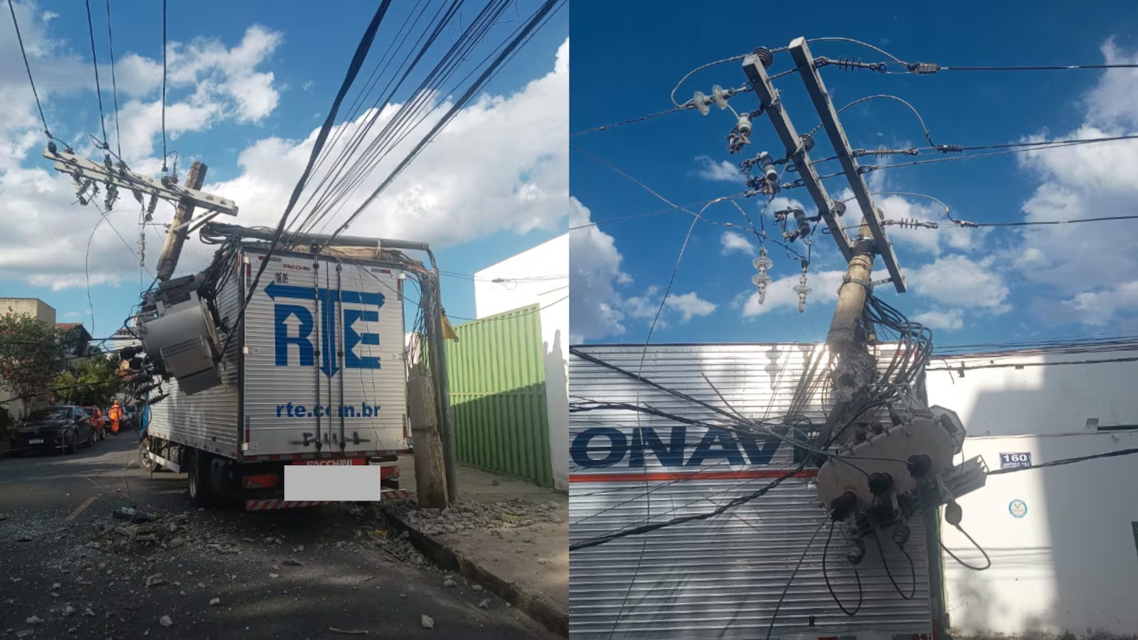 Caminhão derruba poste na Pampulha e deixa três pessoas presas em veículo, afetando 55 imóveis em Belo Horizonte